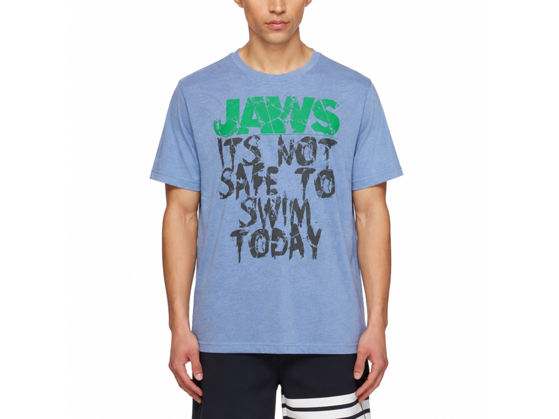 Rockinstone Jaws Movie Not Safe Heather Light Blue Adult T-shirt Size:s