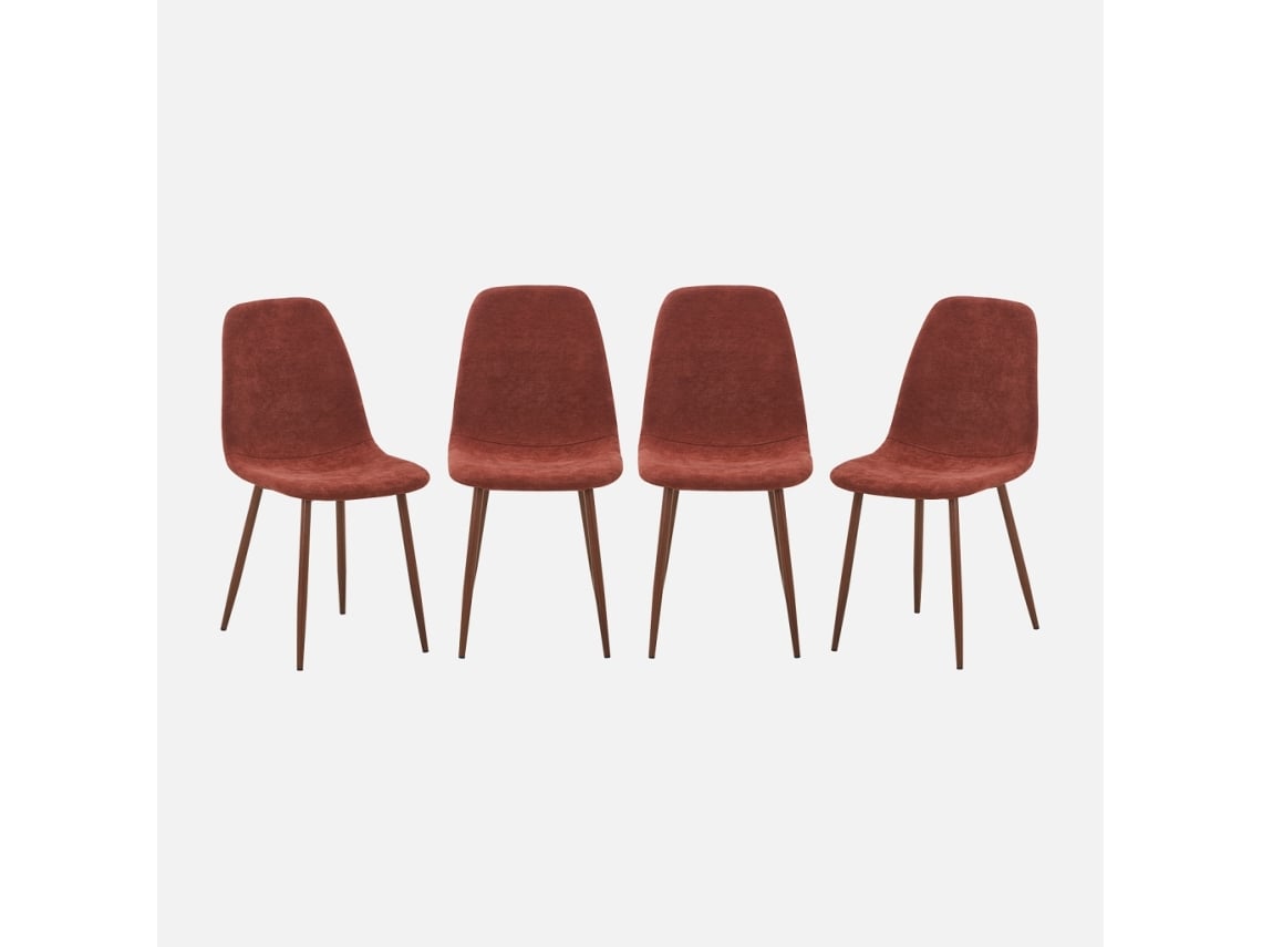 Cadeira De Madeira E Tecido, Set De 4, Vermelho