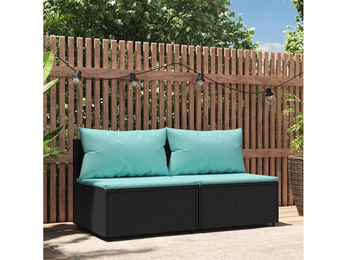 Sofás De Centro P/ Jardim C/ Almofadões 2 Pcs Vime Pe Preto Dkd Home Decor