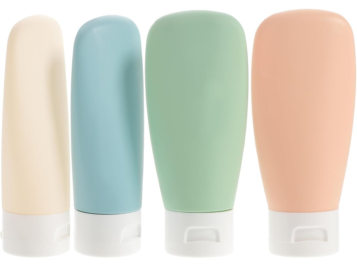 Conjunto de 4 frascos de viagem de plástico leves e portáteis de 60 ml com embalagem.