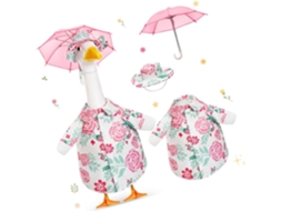 Vestido Floral com Estampa de Ganso e Guarda chuvas Combinando, Perfeito para Decoração Sazonal de Casa. SFUSHOS