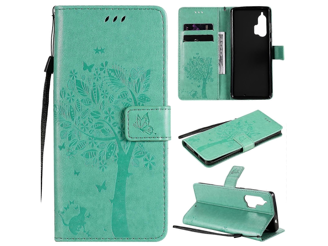 Capa De Couro Pu Com Estampa Horizontal De Árvore E Gato Para Motorola Edge+, Com Suporte, Compartimentos Para Cartões, Carteira E Cordão.