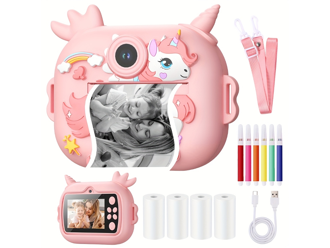 Câmera Digital Infantil, Câmera De Impressão, Tela Hd De 2,4 Polegadas, Câmera Dupla, Rosa Brilvibera