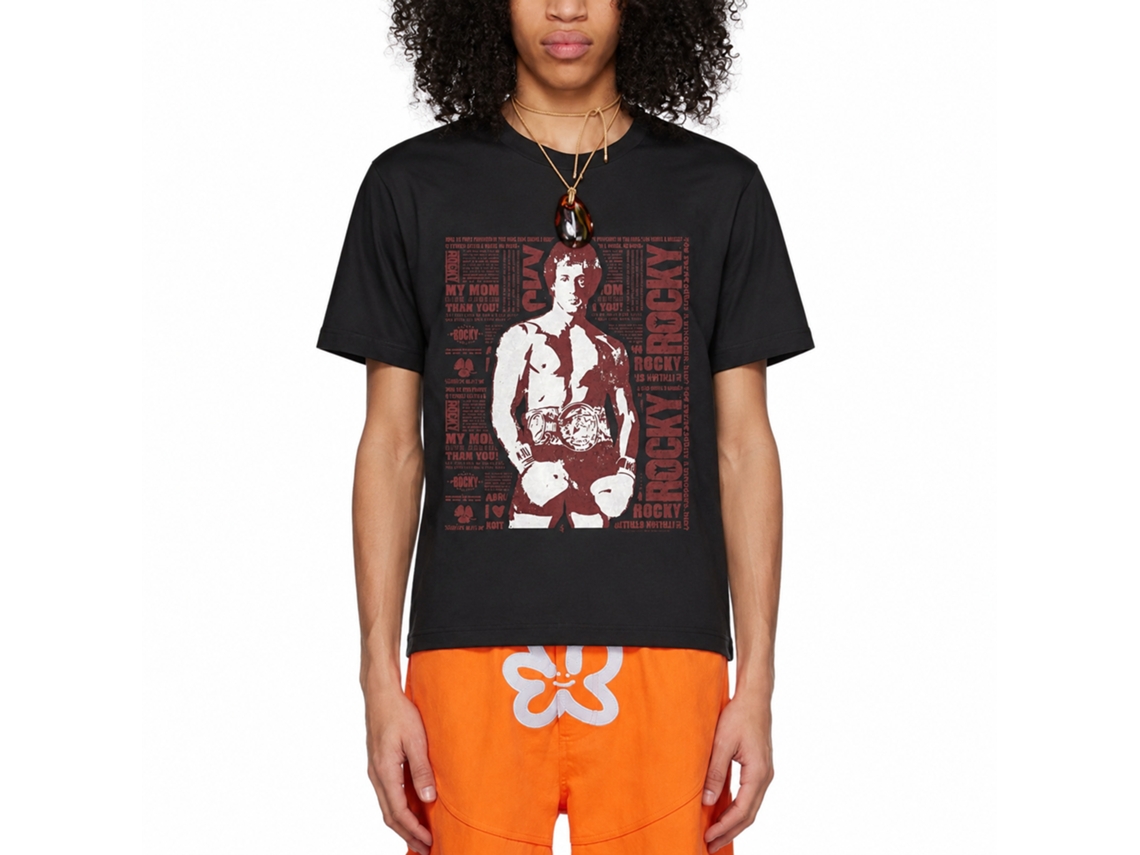 Rockinstone Rocky Movie Newspaper Print Black Adult T-shirt Size:xxl