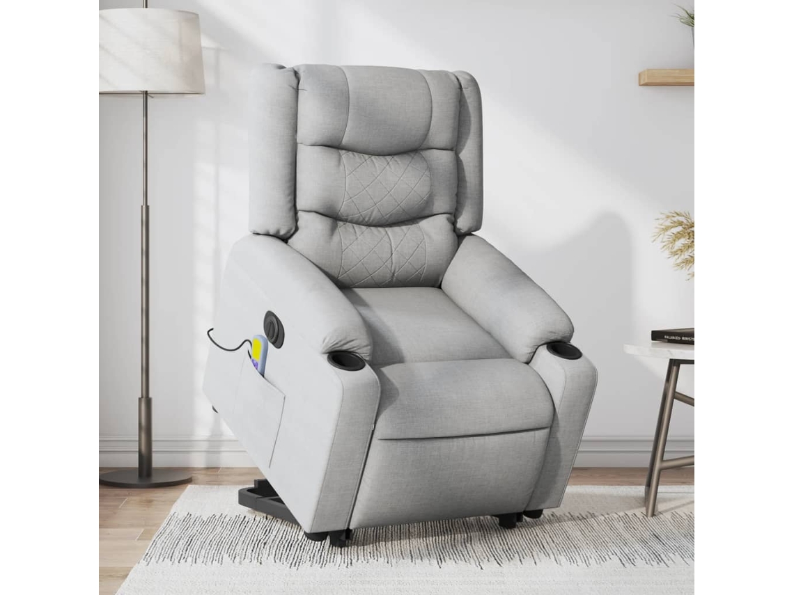 Vidaxl Poltrona Elétrica Reclinável Massagens Tecido Cinzento-claro