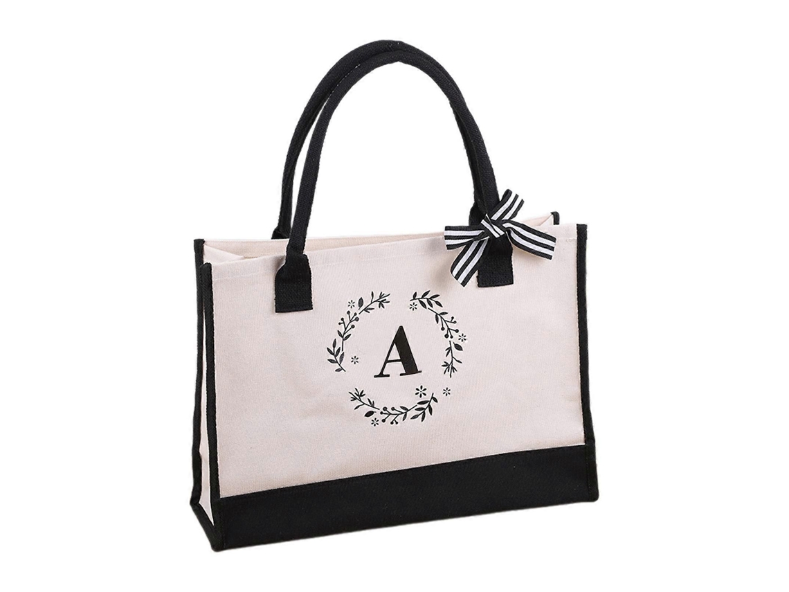 Bolsa de Lona com Inicial, Compras, Ombro Dobrável Versátil para Meninas e Mulheres, Moderna Estilosa. GOKOCO