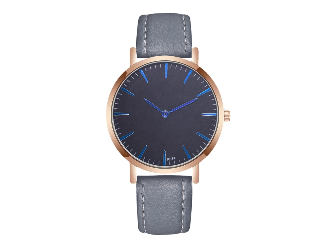 Relógio masculino de quartzo com pulseira de couro PU e mostrador redondo cinza moderno.
