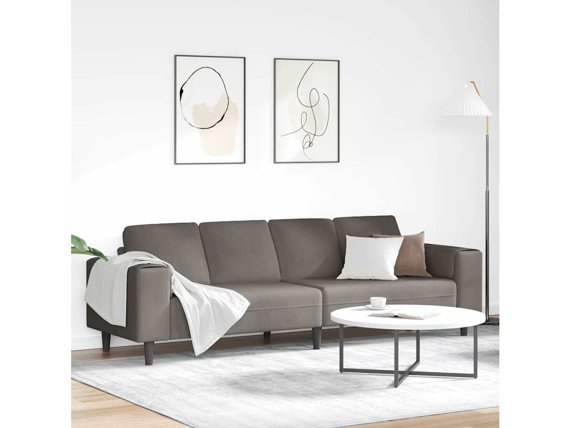 Vidaxl Sofá Cinzento-claro 250 X 77 X 76 Cm Tecido De Veludo Cotele