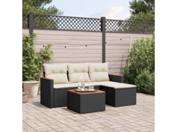Vidaxl 5 Pcs Conjunto Sofás De Jardim Com Almofadões Vime Pe Preto