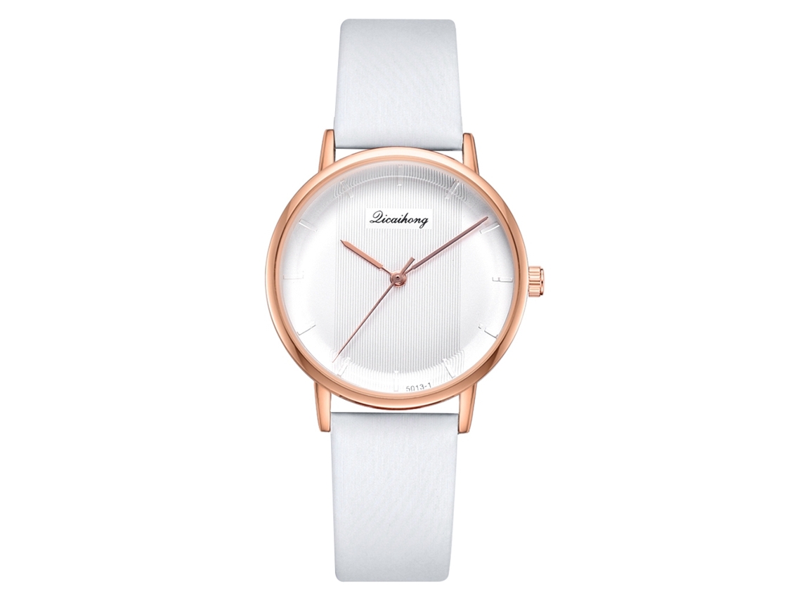 Relógio de Pulso Feminino de Moda Leisure Simples com Liga e Pulseira Pu Branco