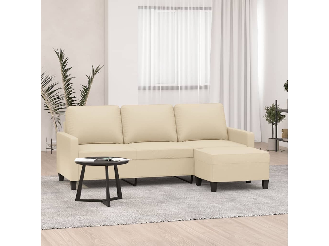 Vidaxl Sofá De 3 Lugares Com Apoio De Pés 180 Cm Tecido Cor Creme