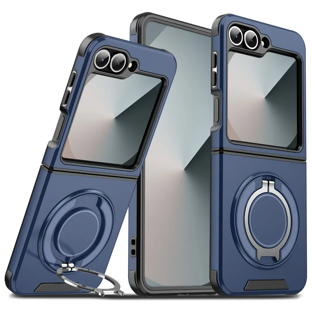 (azul, Galaxy Z Flip7) Capa De Luxo Em Couro Magnético Com Rotação De 360° E Suporte De Anel, Capa Protetora Rígida.