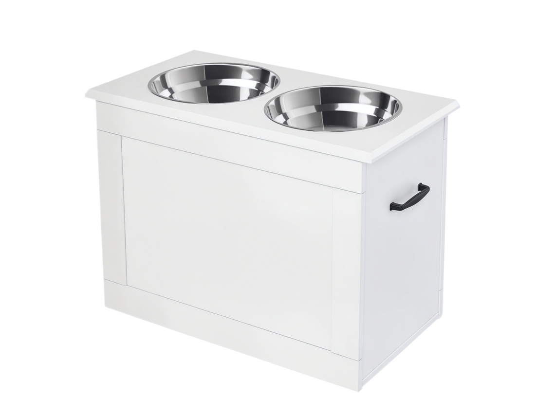 Tigela para cães com armazenamento, duas tigelas de aço inox, 2000 ml, branco S/MARCA
