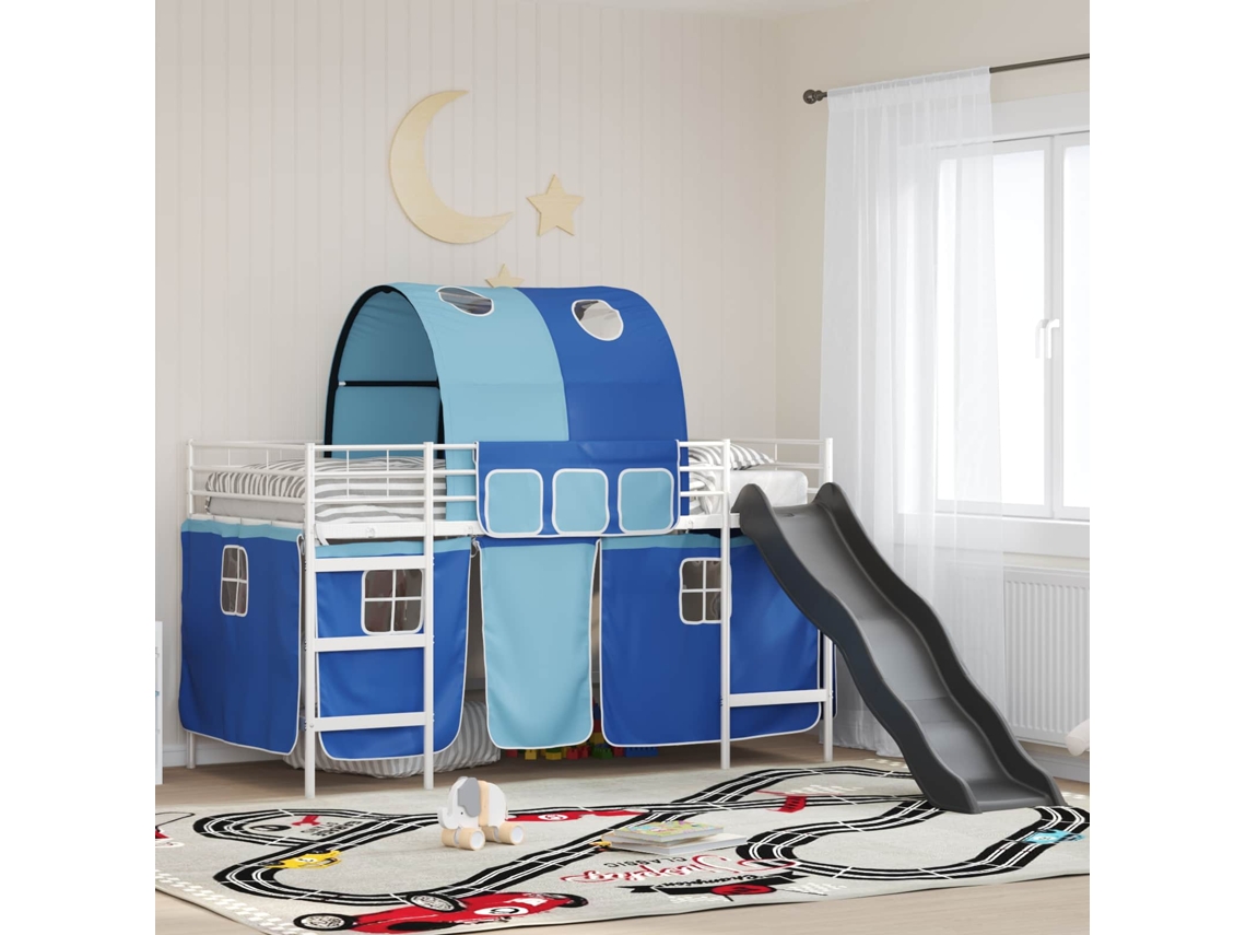 Vidaxl Estrutura De Cama Beliche Para Crianças Com Cortinas Liso Metal