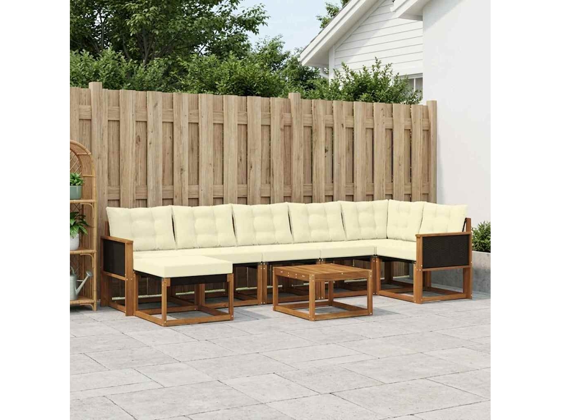 Vidaxl Conjunto De Sofás Para Exterior 8 Unid. Natural E Creme