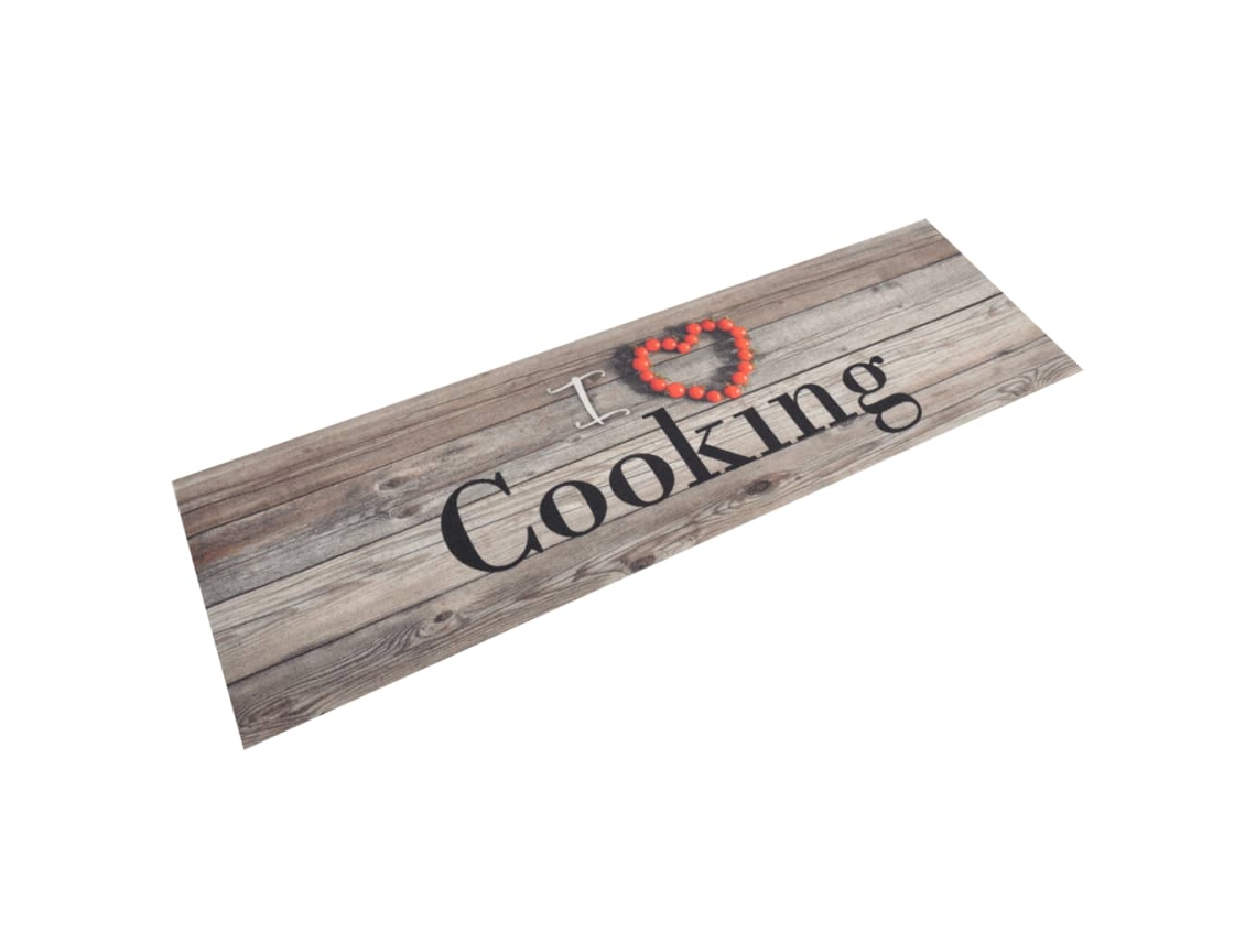 Vidaxl Tapete De Cozinha Lavável 45x150 Cm Veludo Padrão Cooking Cinza