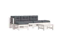 Conjunto de 6 Lounge Garden com Almofadões Madeira Maciça Branco MAISON EXCLUSIVE (6pcs)