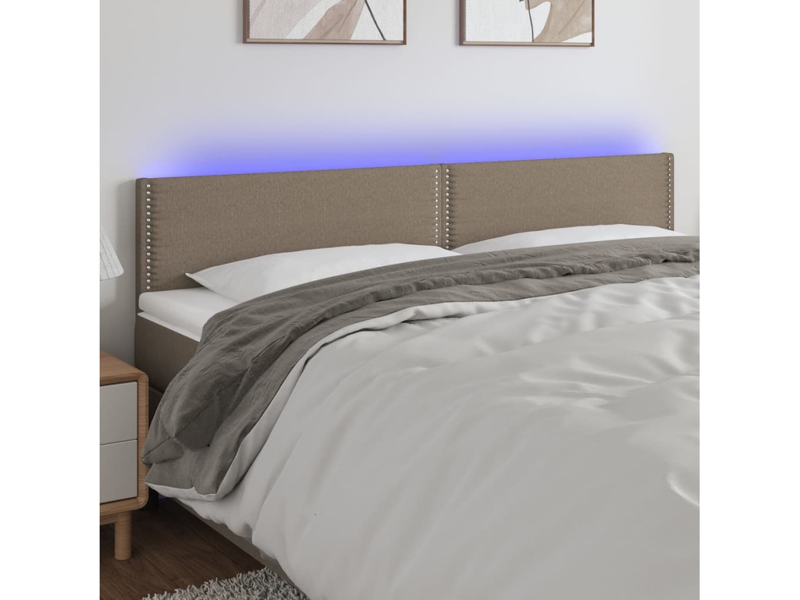 Cabecero con luces LED, tela, 180x5x78/88cm, gris-marrón