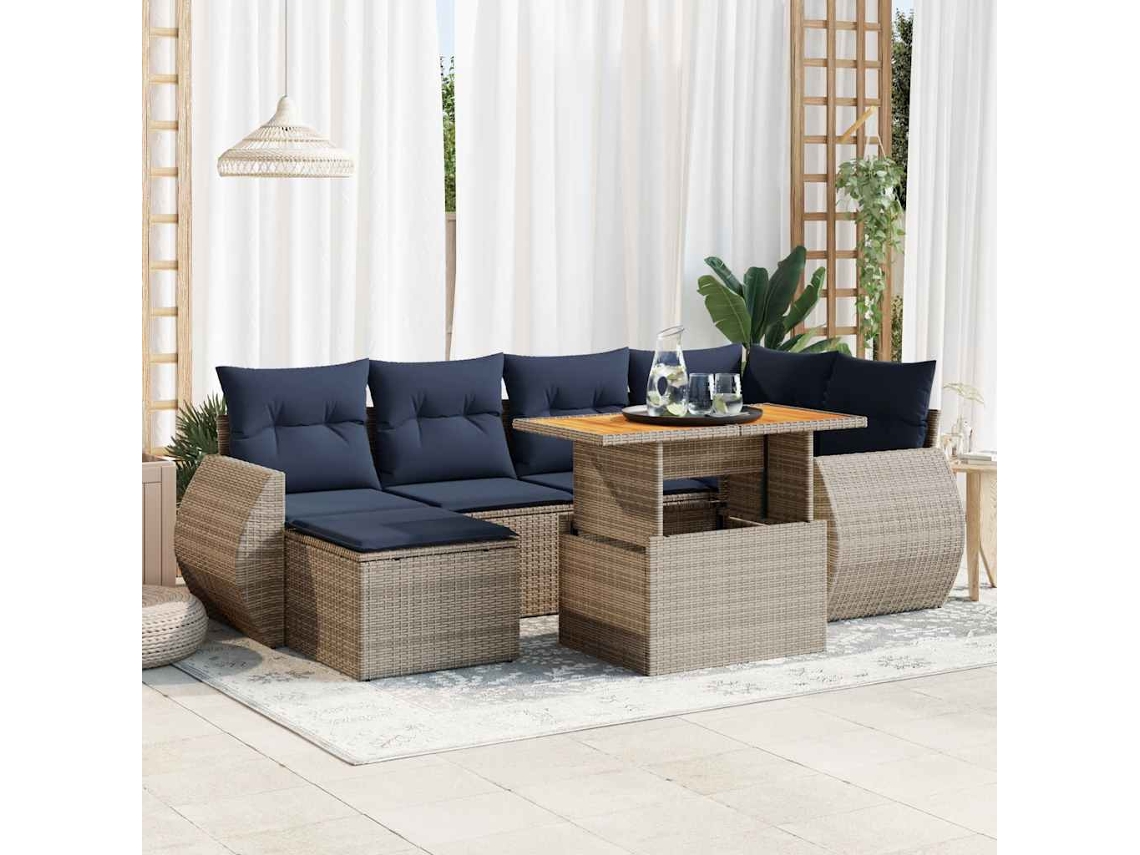 Vidaxl 7 Pcs Conjunto Sofás P/ Jardim C/ Almofadões Vime Pe Cinzento