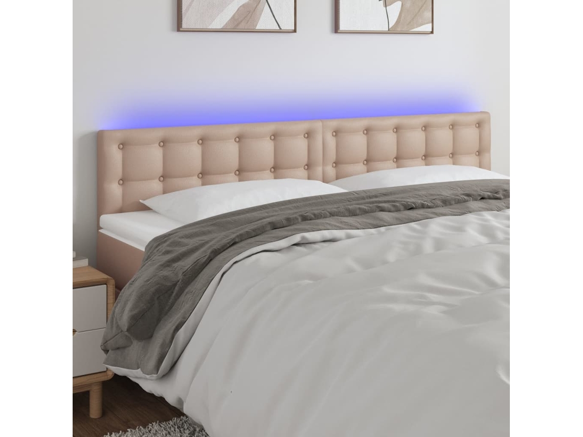 Vidaxl Cabeceira Cama C/ Led Couro Artificial 180x5x78/88cm Cappuccino