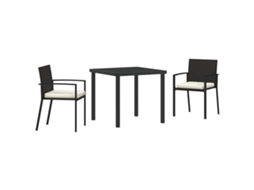 Conjunto 3 Móveis De Jardim Vidaxl Preto Vime Pe (80 X 80 X 73 Cm)