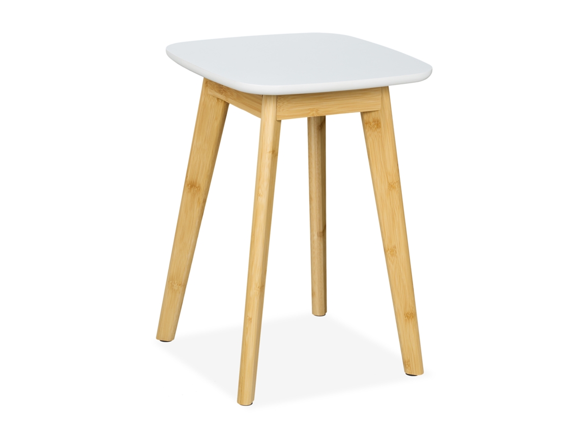 Relaxdays Banco De Bambu Para Cozinha, Corredor E Casa De Banho, Axlxp: 46x33x33 Cm, Banco Para Plantas, Natural/branco