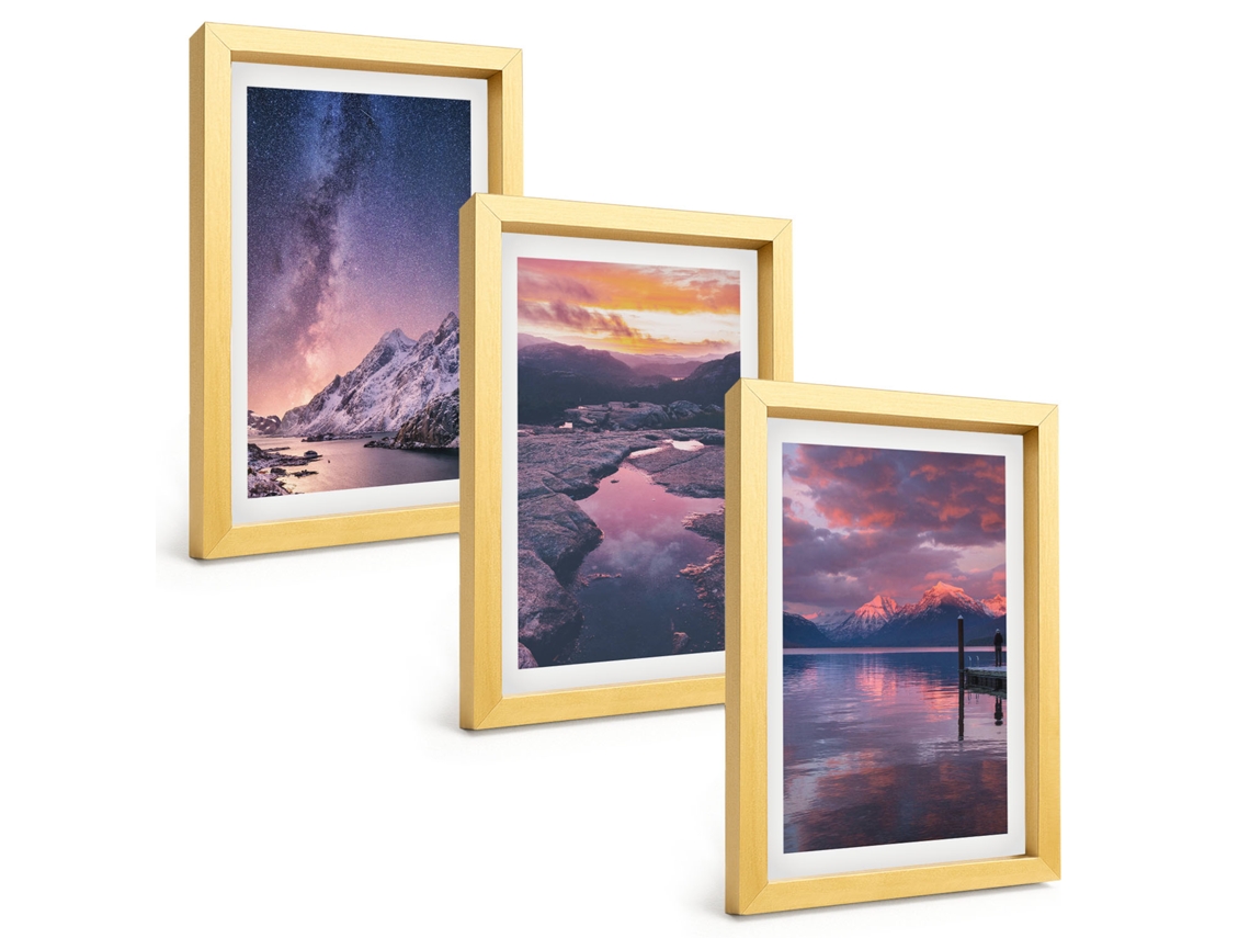 Galeria De Pinturas Muraismontanhas, Água, Belas Paisagens Moldura Dourada Fotos Para O Escritório Espelharte (3 Peças 20x30 Cm)