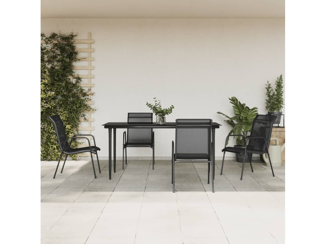 Vidaxl 5 Pcs Conjunto De Jantar Para Jardim Aço E Textilene Preto