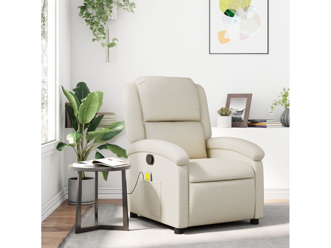 Vidaxl Poltrona De Massagem Reclinável Em Couro Sintético Creme