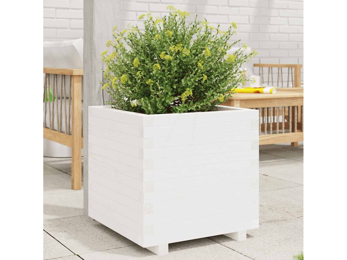 Vidaxl Vaso/floreira De Jardim 50x50x49,5 Cm Pinho Maciço Branco