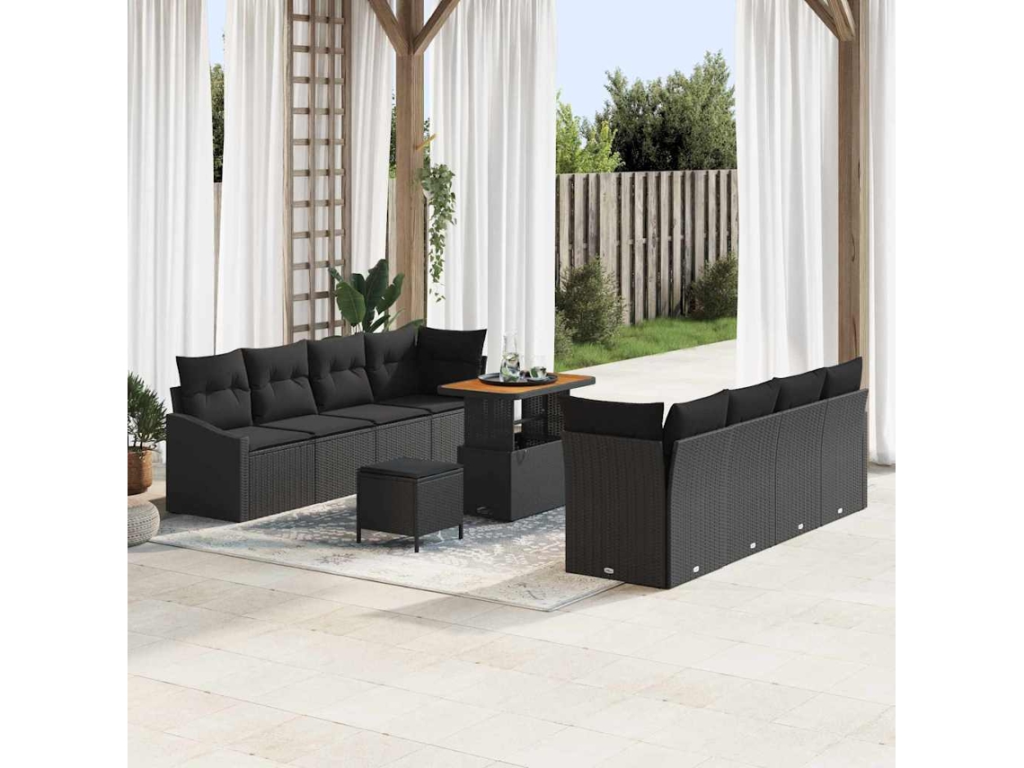 Vidaxl Conjunto De Sofá De Jardim 11 Unid. 10-número De Lugares Preto