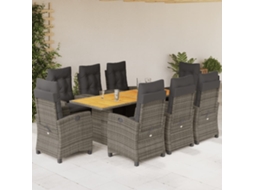 Vidaxl 9 Pcs Conjunto De Jantar P/ Jardim C/ Almofadões Vime Pe Cinza