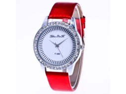 Relógio de quartzo com pulseira de couro PU, mostrador redondo moderno para estudantes, vermelho