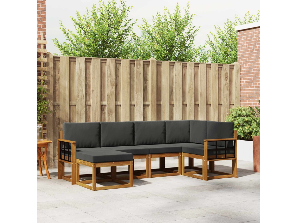 Vidaxl Conjunto De Sofás Para Exterior 6 Unid. Natural E Antracite