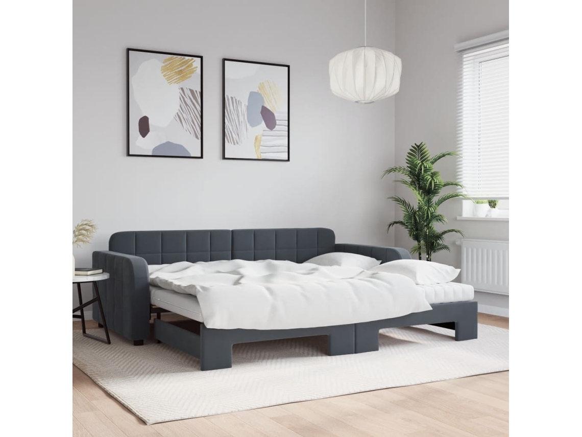 Vidaxl Sofá-cama C/ Gavetão E Colchões 90x200cm Veludo Cinzento-escuro