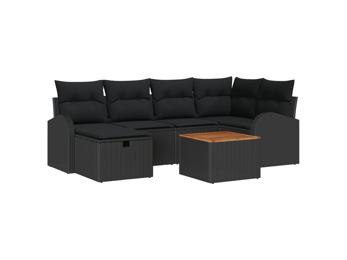 Conjunto 7 Conjunto De Sofá De Jardim Vidaxl Preto Vime Pe (234 X 124 X 85 Cm)