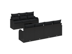 Conjunto 8 Sofá De Jardim Vidaxl Preto Vime Pe (231 X 62 X 85 Cm)