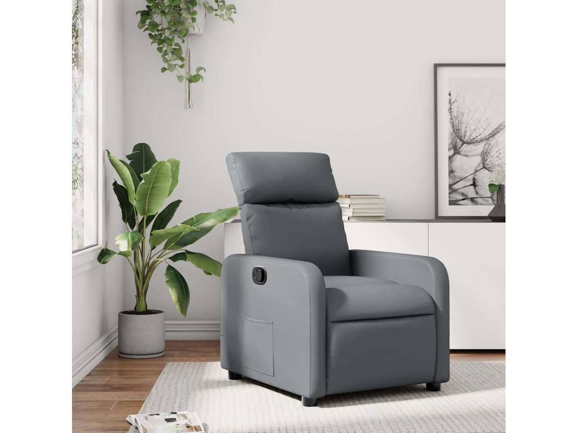 Vidaxl Poltrona Reclinável Couro Artificial Cinzento