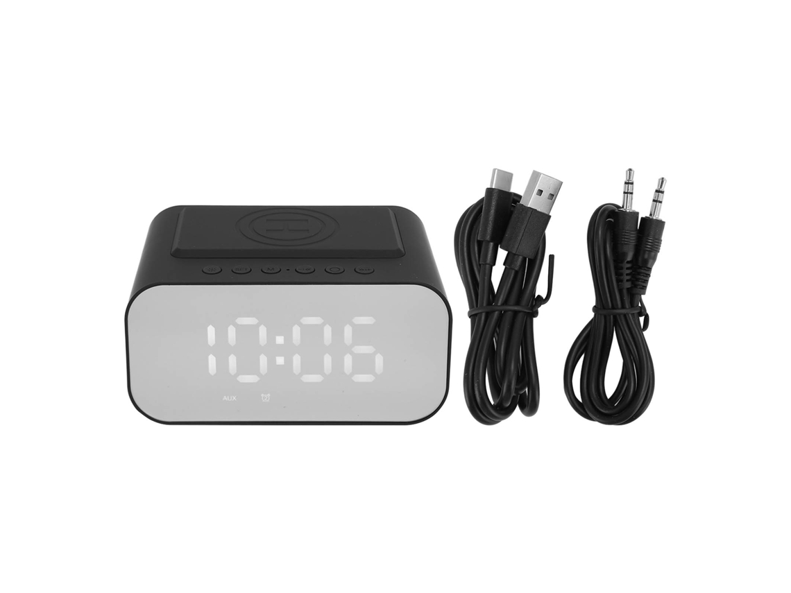 Caixa De Som Bluetooth Com Carregamento Sem Fio 15w Rádio Fm Timer De Sono Alarme Duplo Preto