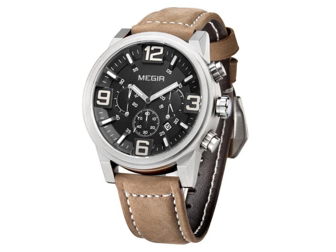 Reloj Hombre Megir De Aleación Analógico De Cuarzo Con Dial Redondo De Moda