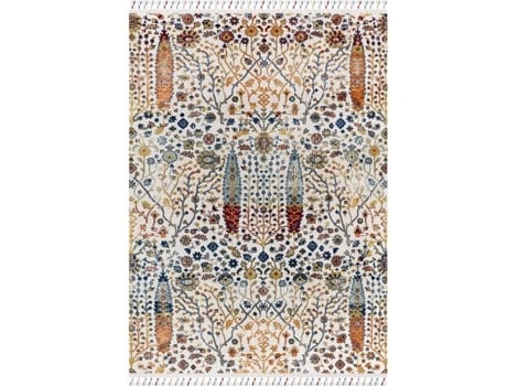 Tapis Vintage Oriental Com Motif De Flores Brancas Multicoloridas 200x290