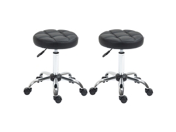 Conjunto 2 Bancos Giratórios Reguláveis Em Altura Com Rodas Em Couro Sintético Preto Ø35,5x48–63cm Para Salão De Beleza