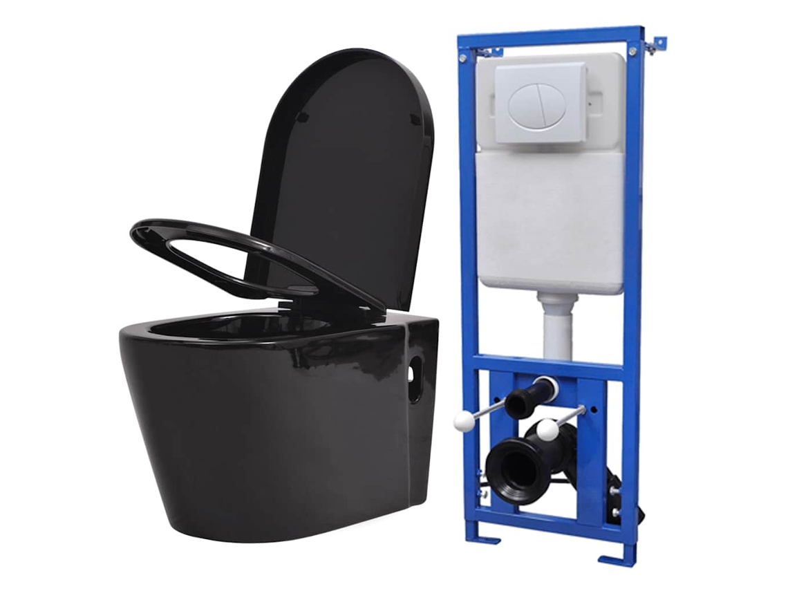 Vidaxl Sanita De Parede Com Cisterna Oculta, Cerâmica, Preto