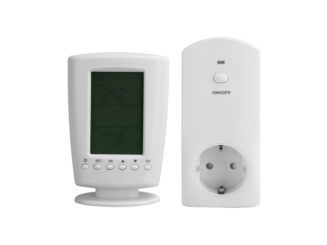 Termostato Programável Sem Fio Com Controle Remoto E Socket Lcd 230v 16a 3680w