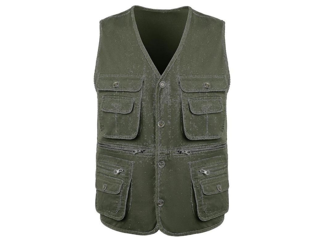 2026 chaleco Outdoor Hombre Ligero de Algodón Con Cremallera Y Muchos Bolsillos para Deportes Al Aire Libre L Verde Ejército