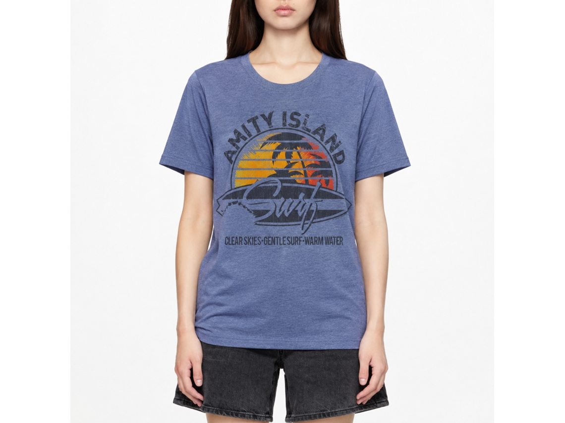 Rockinstone Jaws Movie Amity Island Surf Solid Light Blue Adult T-shirt Size:s