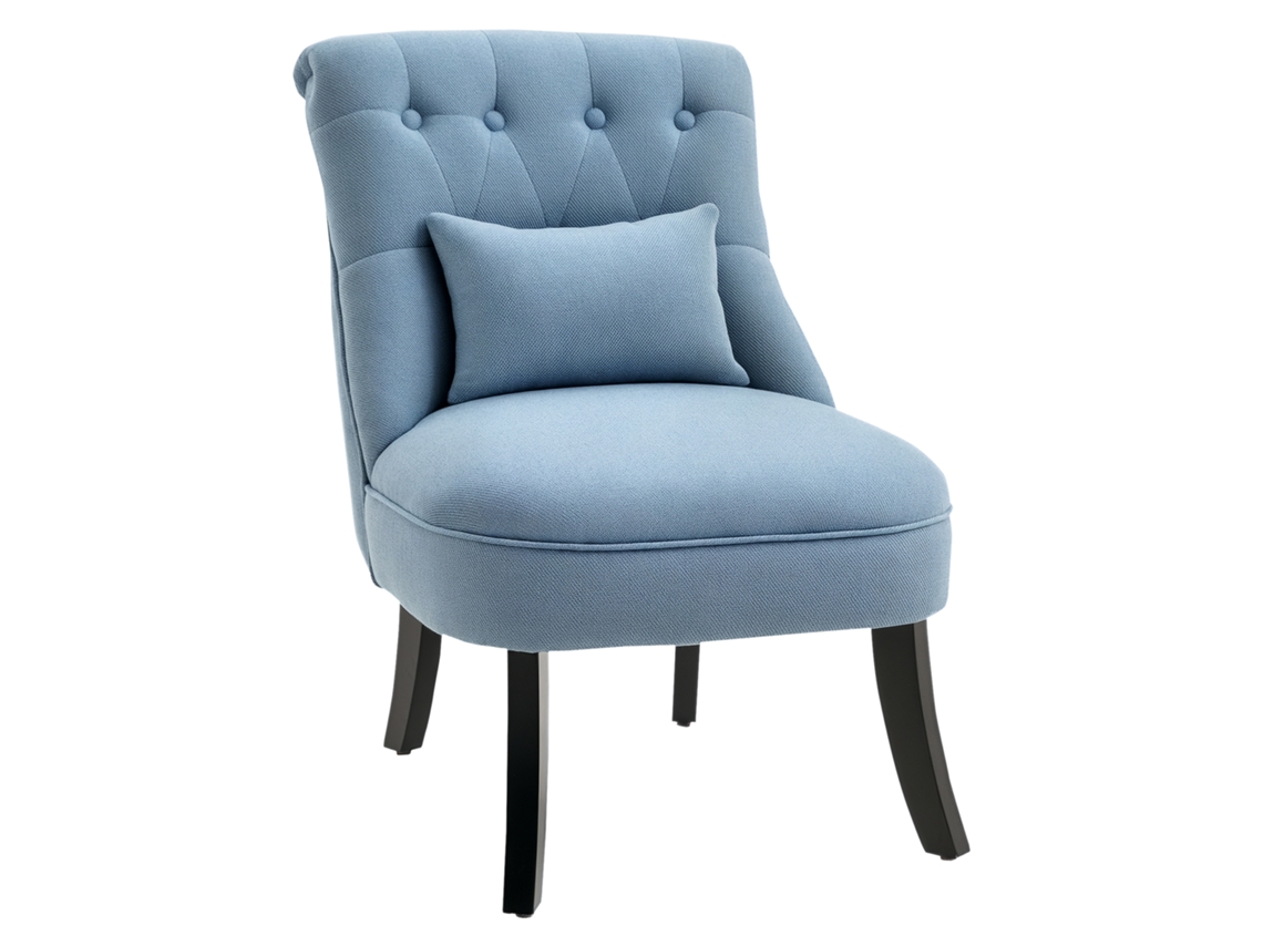 Poltrona lounge com almofada, pernas de madeira, para leitura, azul | S/MARCA