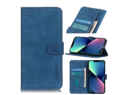 Capa De Couro Com Textura Retrô Para Iphone 14 Plus, Azul