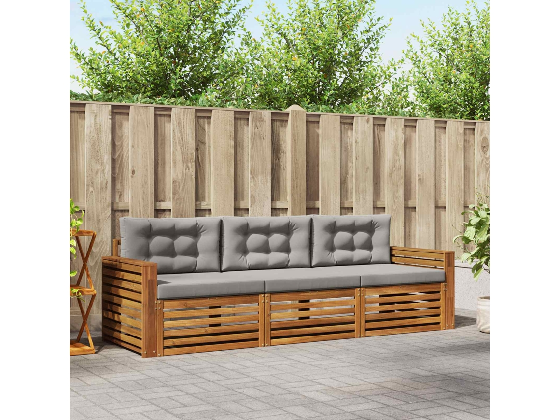 Vidaxl Conjunto De Sofás Para Exterior 3 Pcs Cinza Natural E Claro