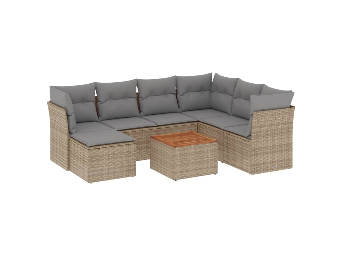 Conjunto de 8 Sofás Jardim com Almofadões Vime Pe Bege Misturado MAISON EXCLUSIVE